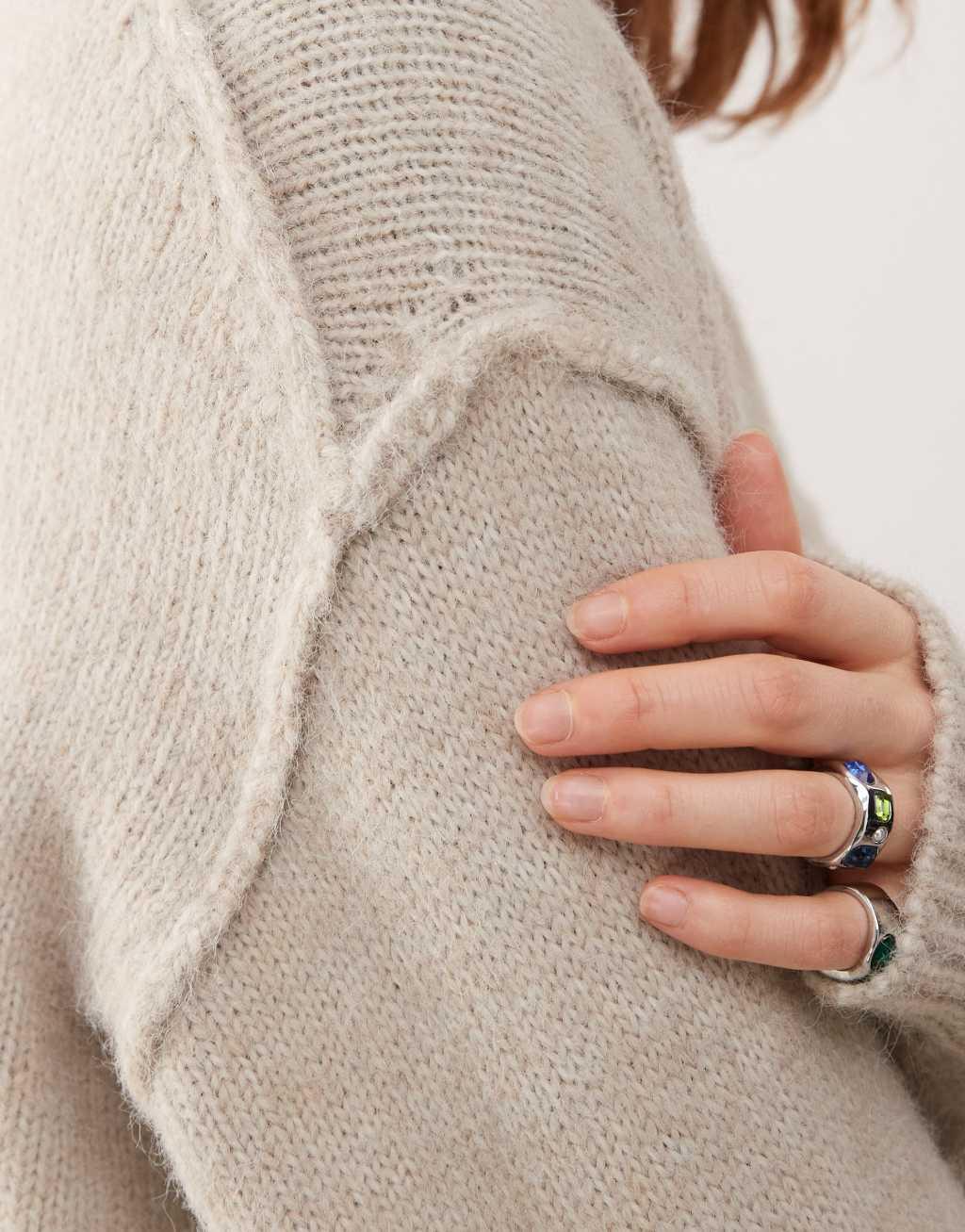 Weekday Funda fluffy knit sweater in beige melange Product Image