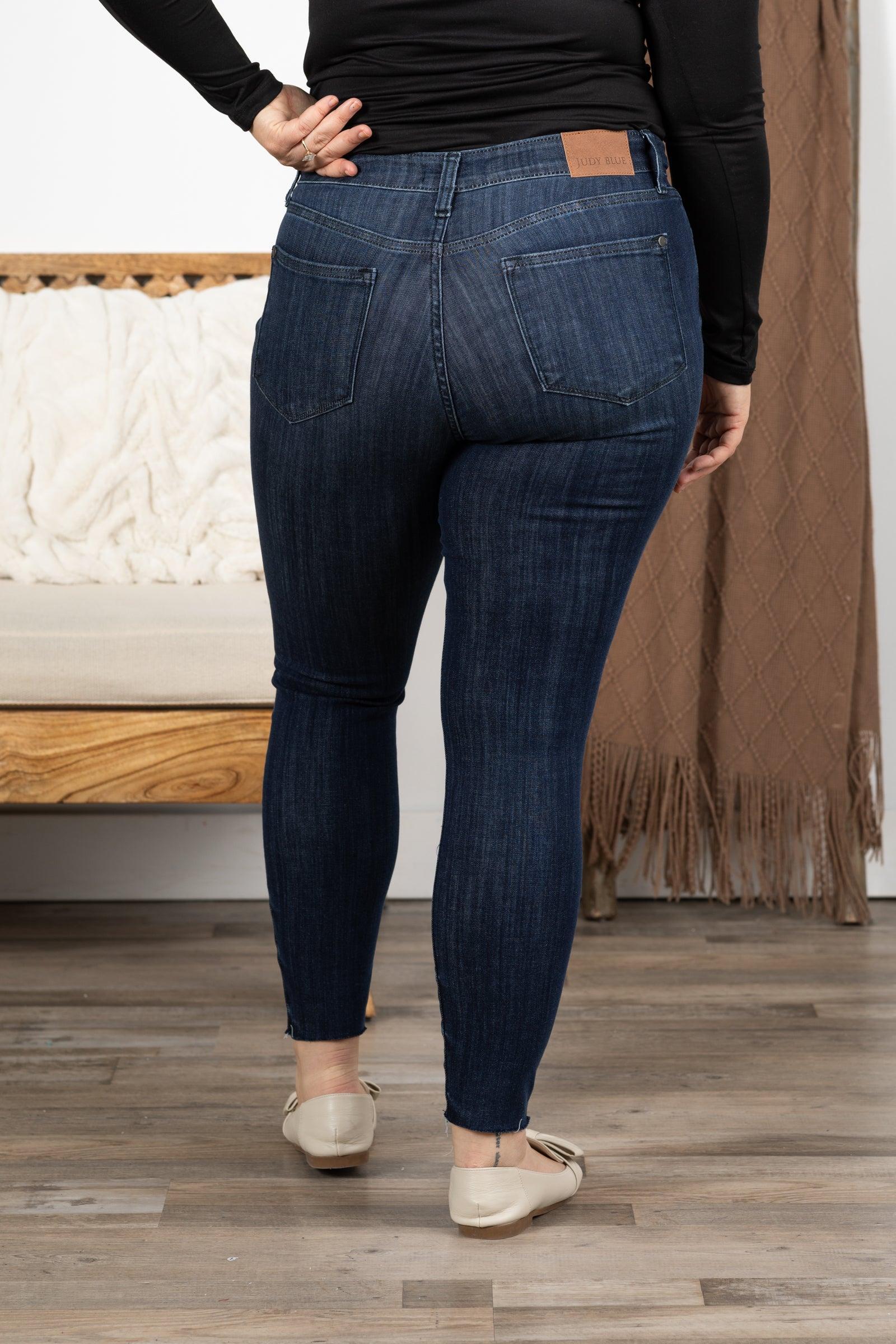 Judy Blue Dark Wash Skinny Raw Hem Jeans Product Image