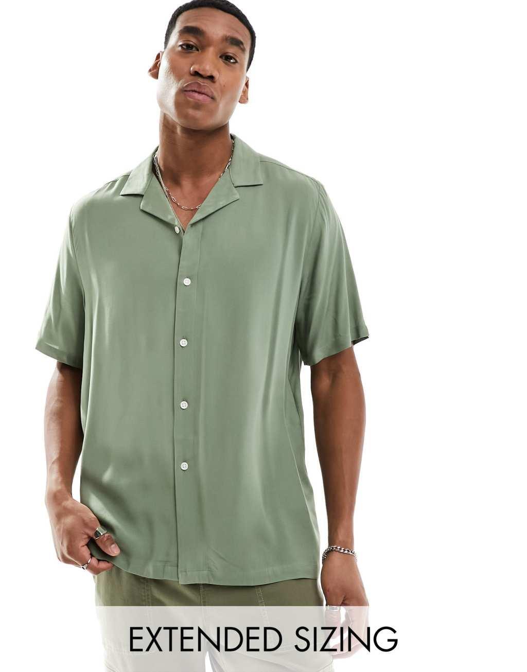 ASOS DESIGN relaxed fit viscose shirt with revere collar Product Image