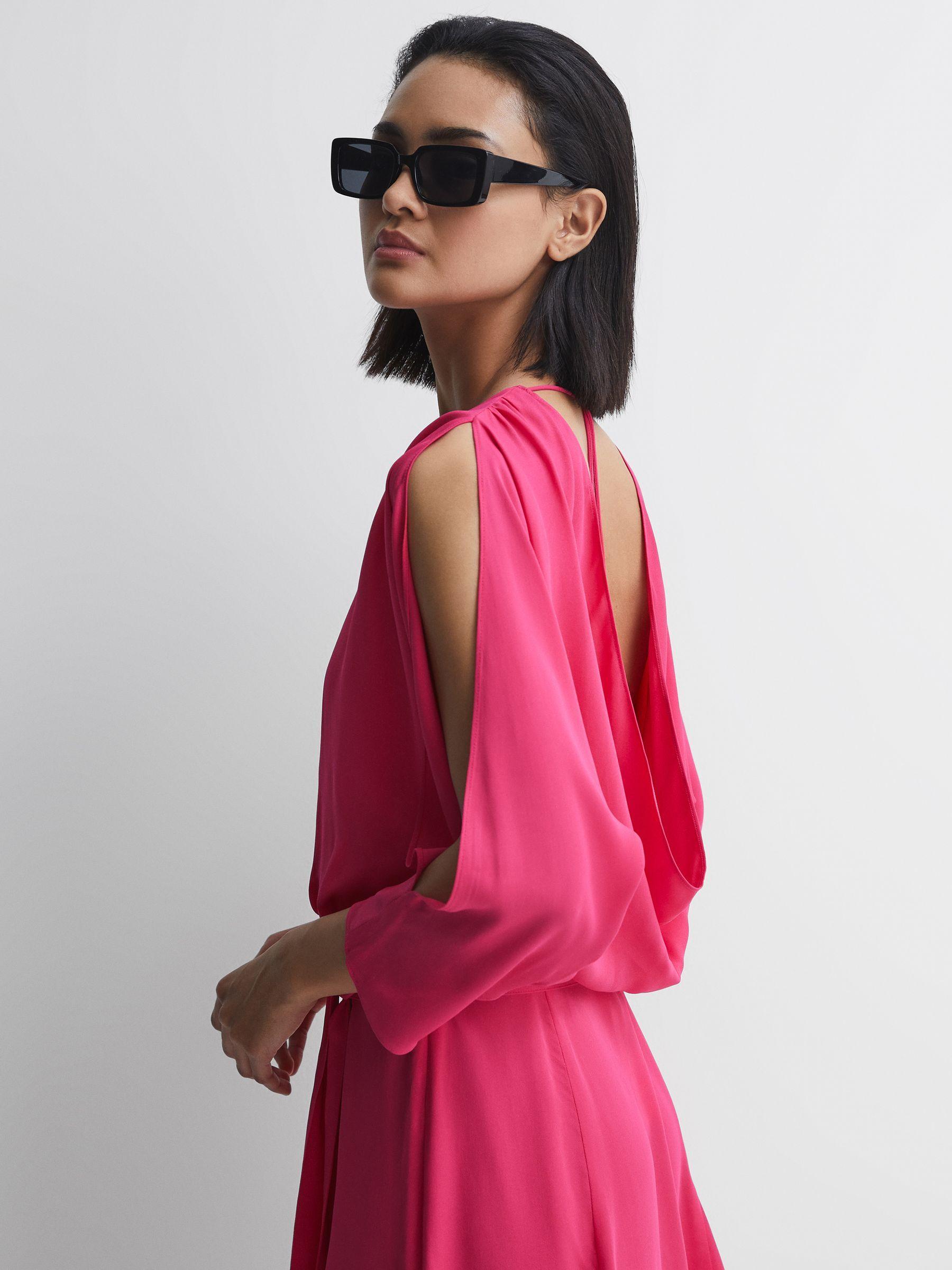 Open Back Split Sleeve Mini Dress in Bright Pink Product Image