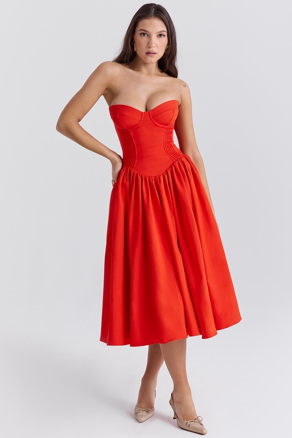 Mademoiselle Italian Rose Print Tulle Midi Dress Product Image