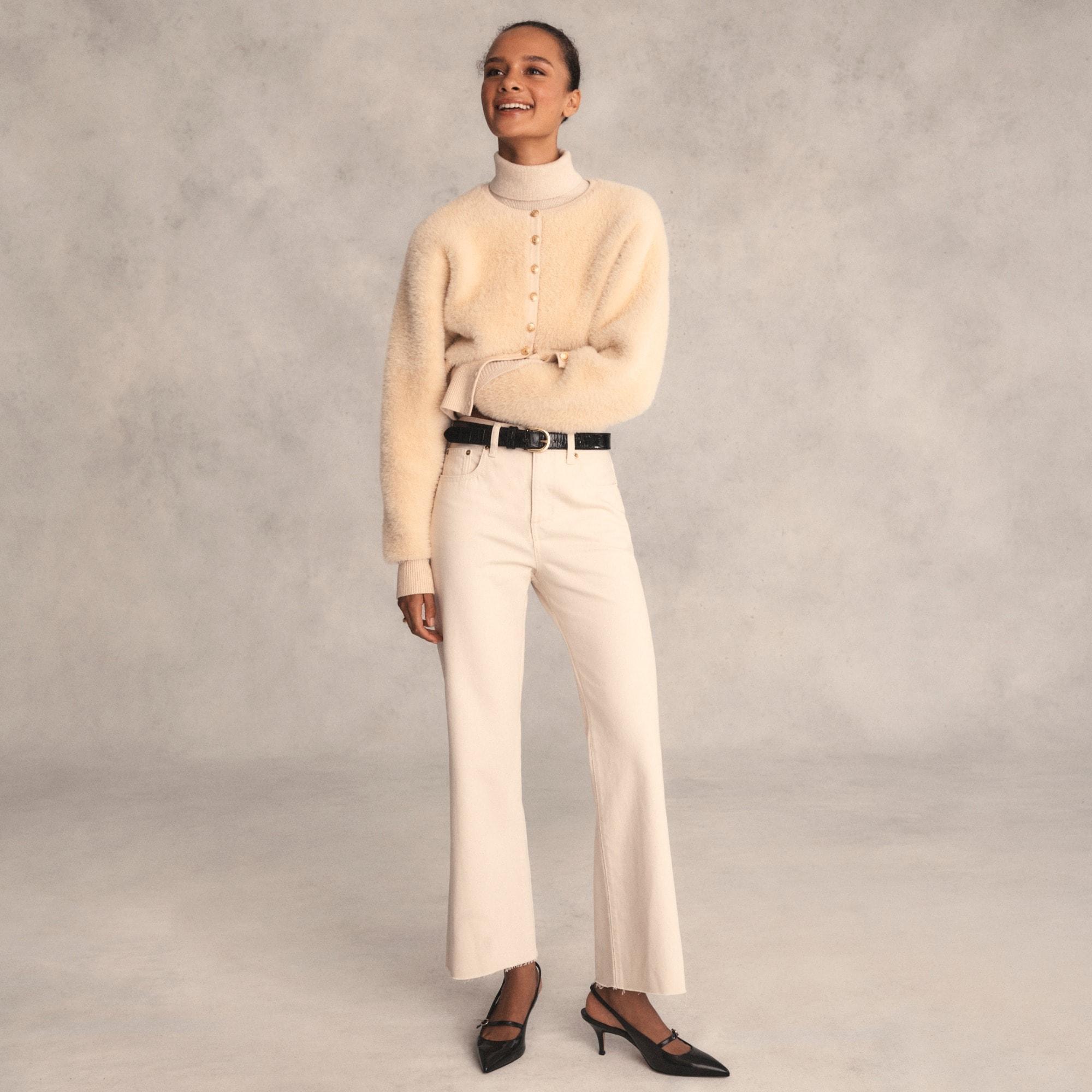 Fitted-waist cardigan in fuzzy yarn Product Image