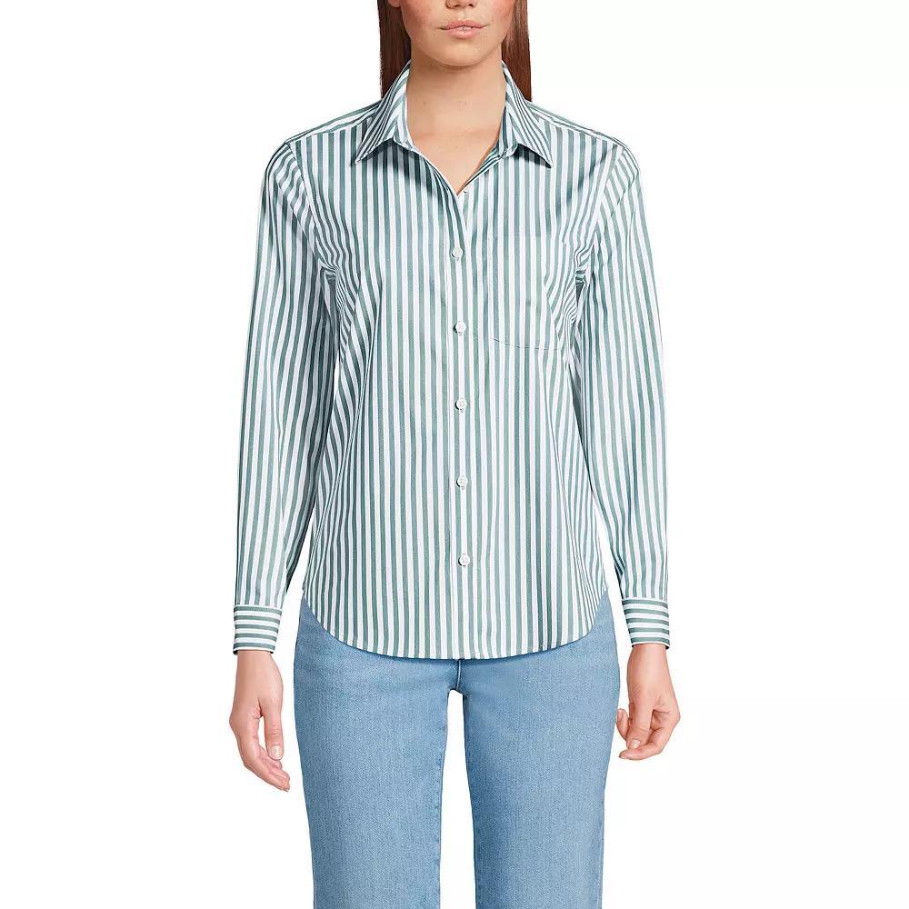 Women's Lands' End Cooling Button-Front Shirt, Size: Medium, Green Stripe Product Image