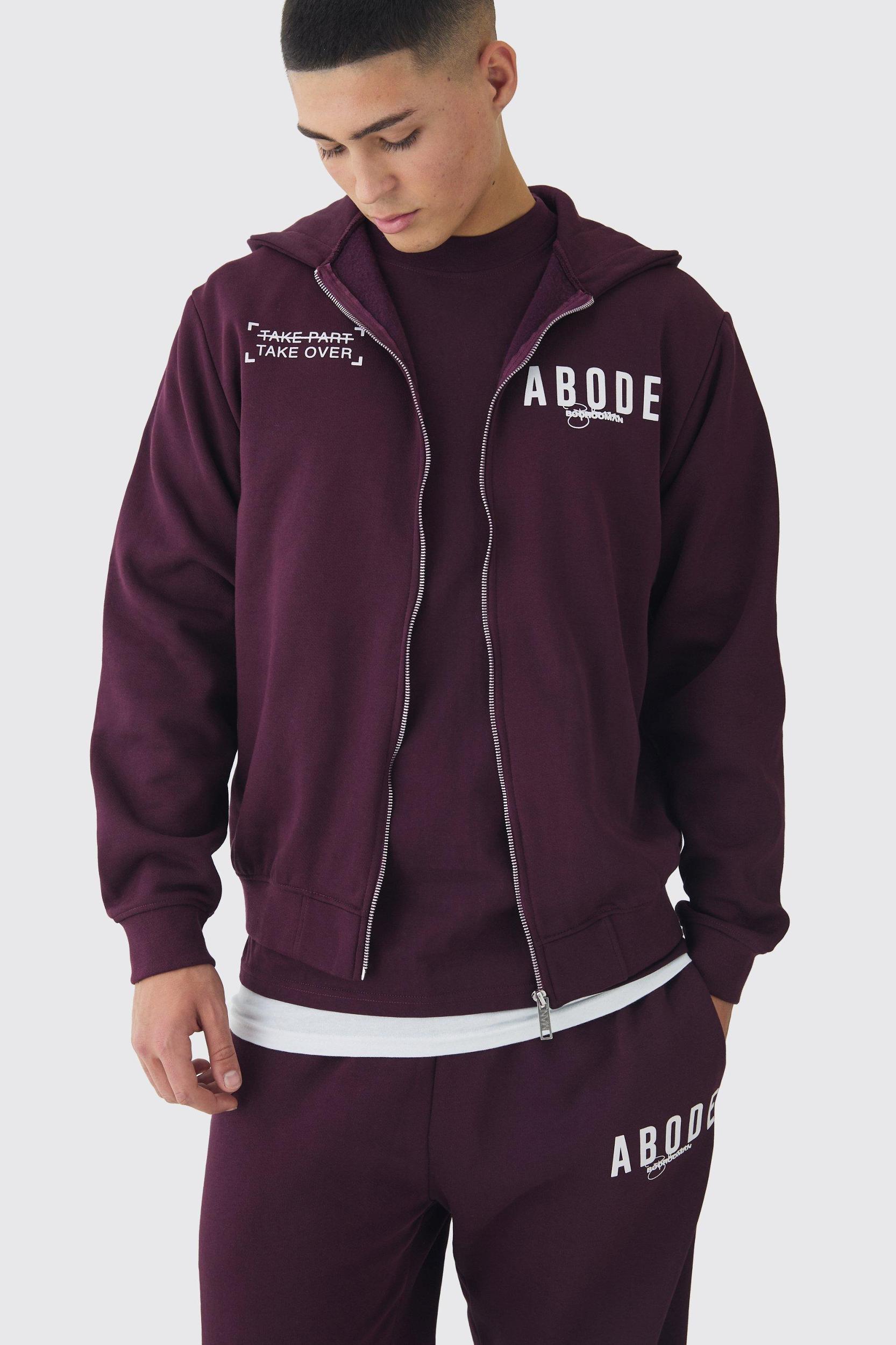 Mens Regular Fit Zip Through Abode Hoodie - Red Product Image