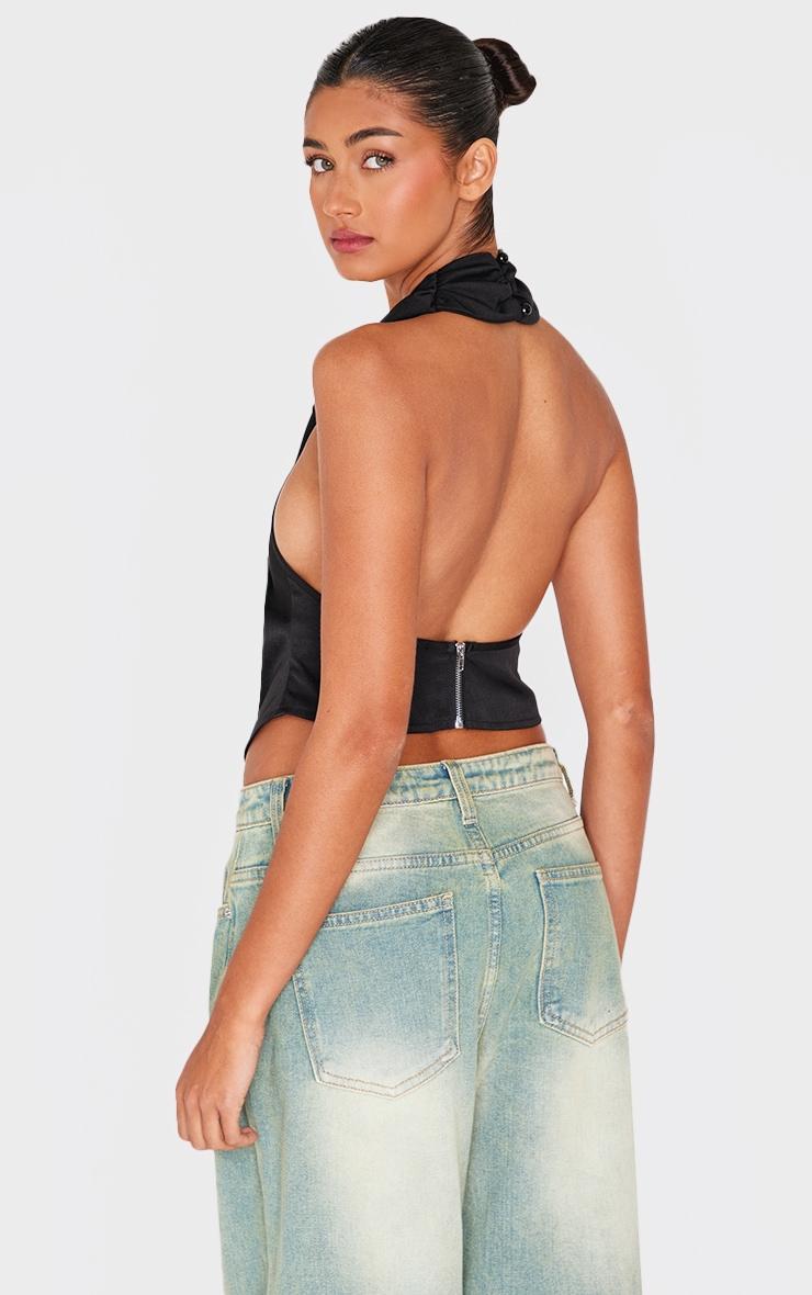 Black Woven Cowl Neck Long Top Product Image