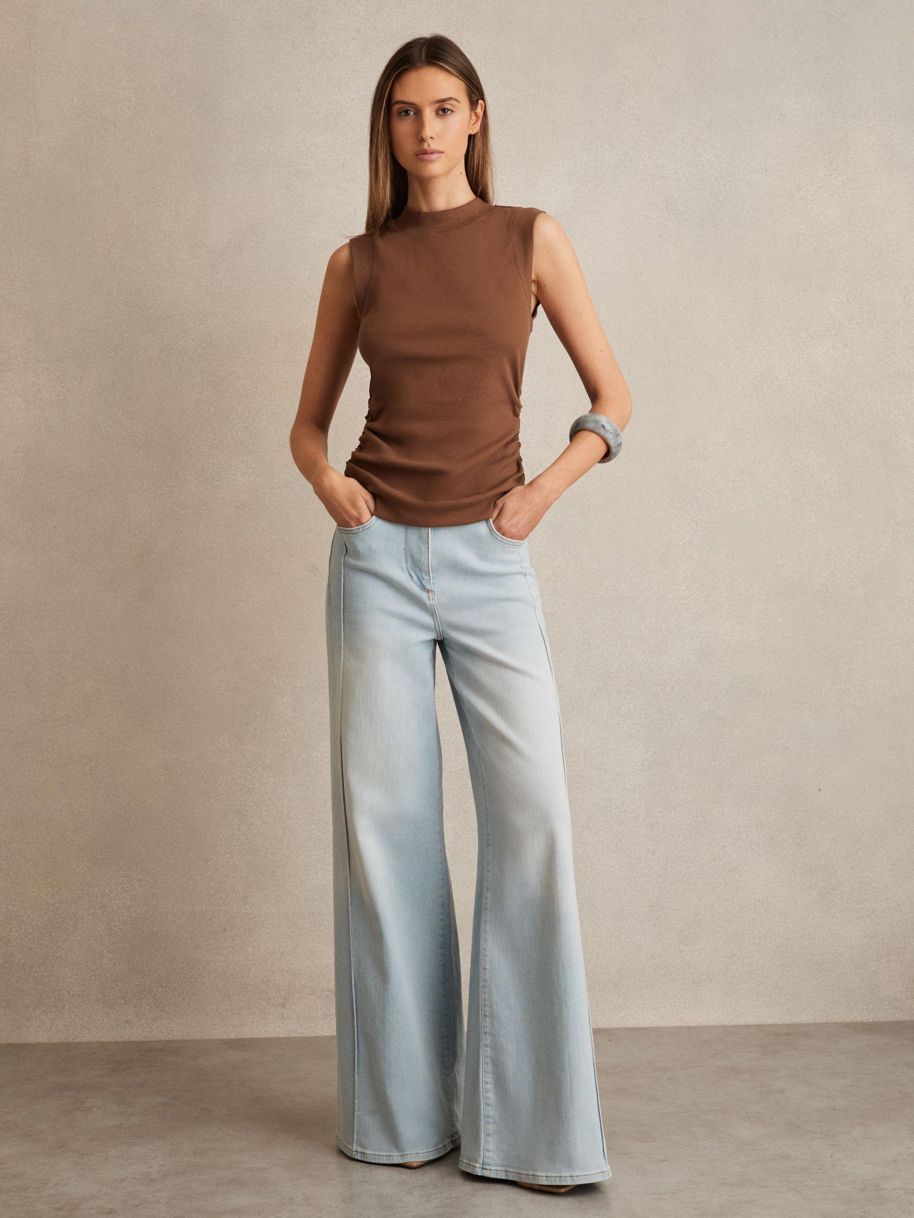 Ribbed Ruched Waist Vest in Toffee Brown Product Image
