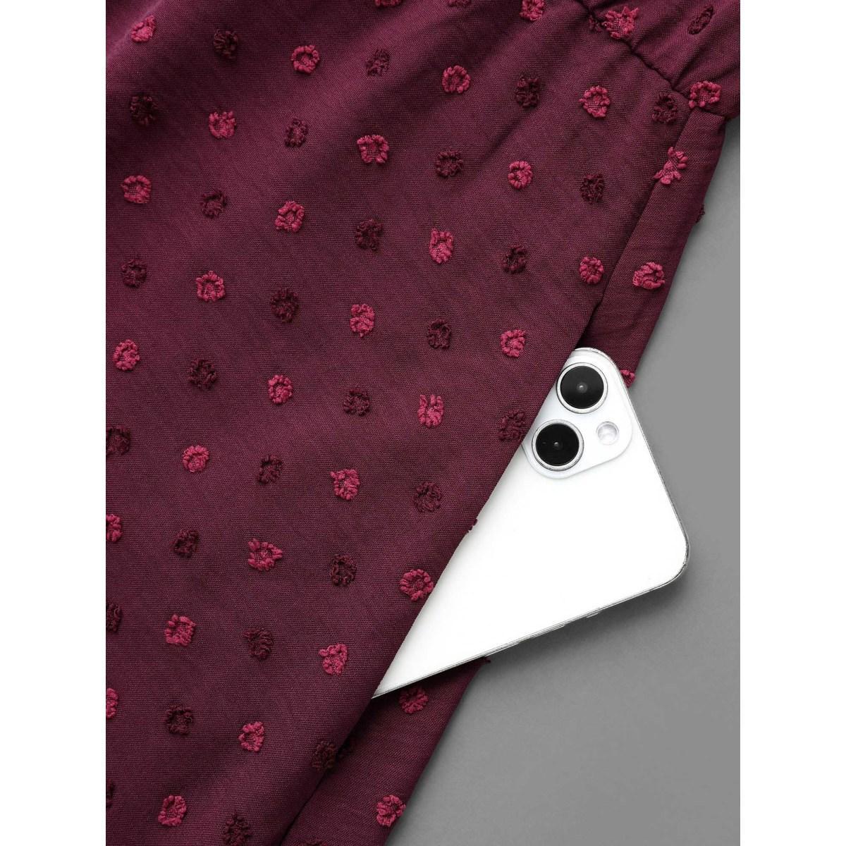 Plus Size Textured Shirt Collar Button Front Midi Dress Burgundy Women Elegant Texture Shirt collar Long Sleeve Curvy BloomChic 12/L Product Image