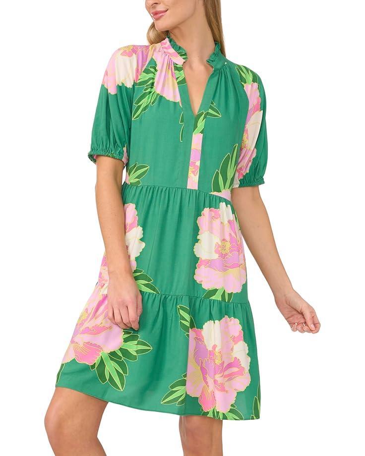 Bow Print Long Sleeve Babydoll Dress Product Image