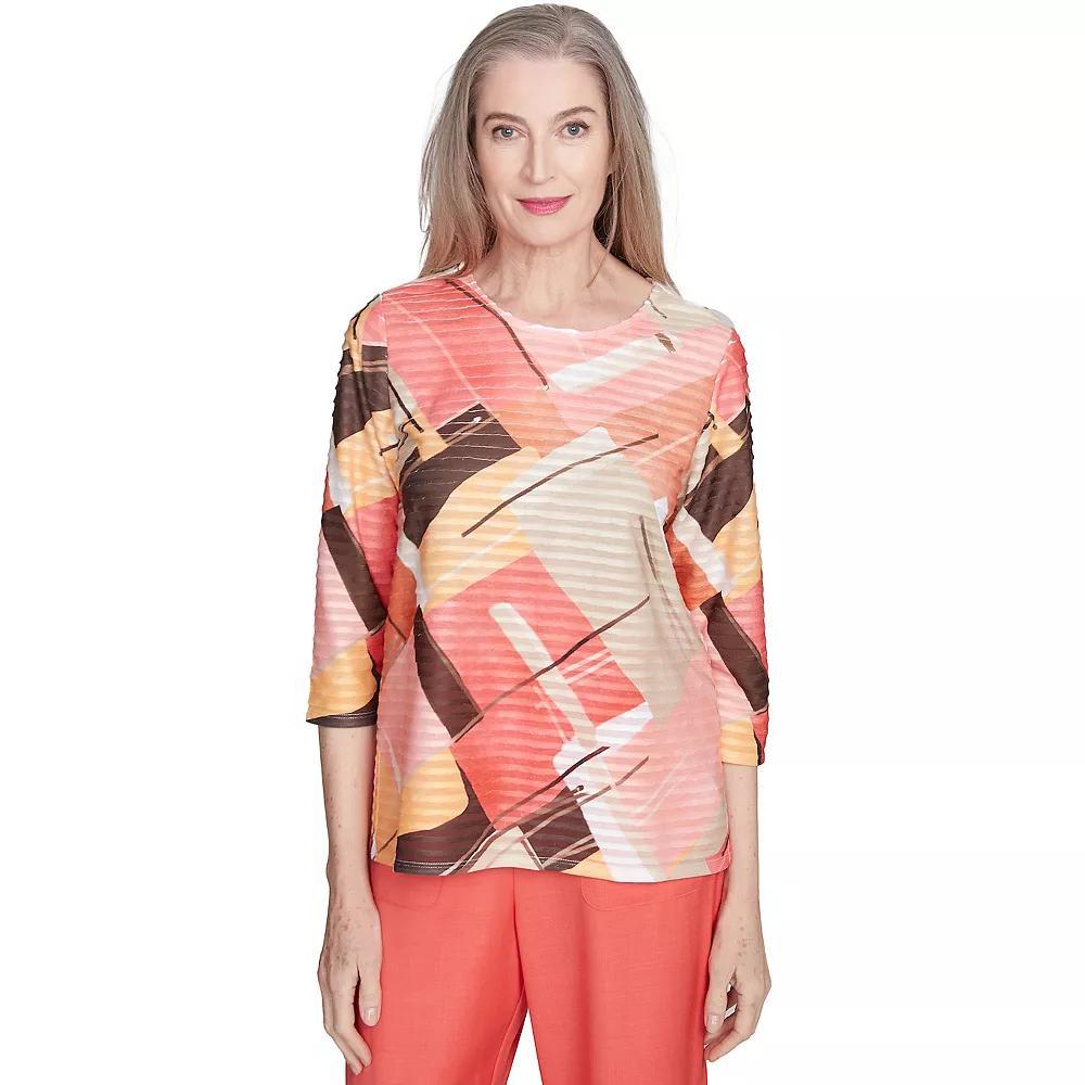 Petite Alfred Dunner Colorful Patchwork Top, Women's, Size: Large Petite, Orange Team Product Image