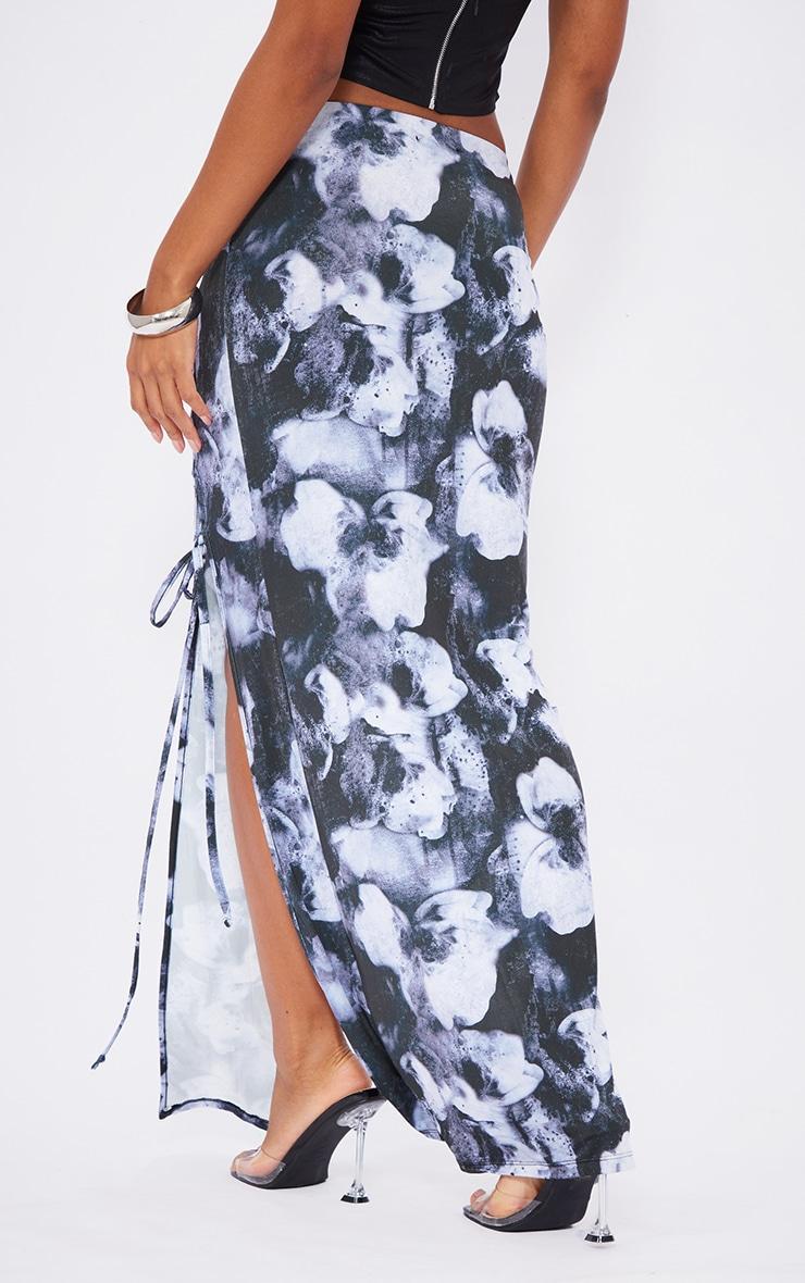 Black Printed Slinky Lace Up Front Maxi Skirt Product Image
