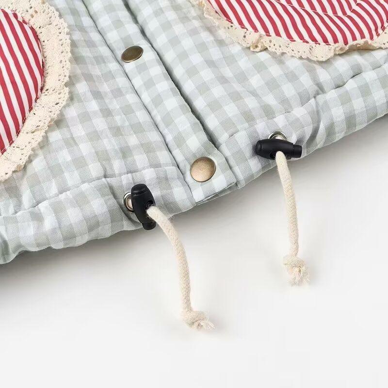 Stand Collar Plaid Heart Pocket Detail Padded Button Jacket Product Image