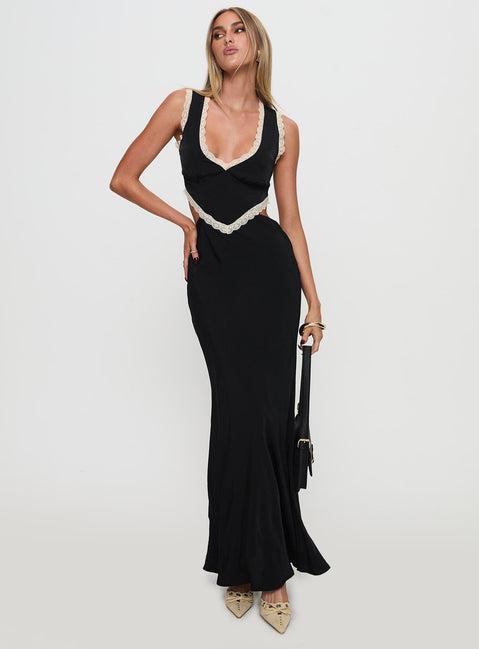 Keila Lace Trim Maxi Dress Black / Cream Product Image