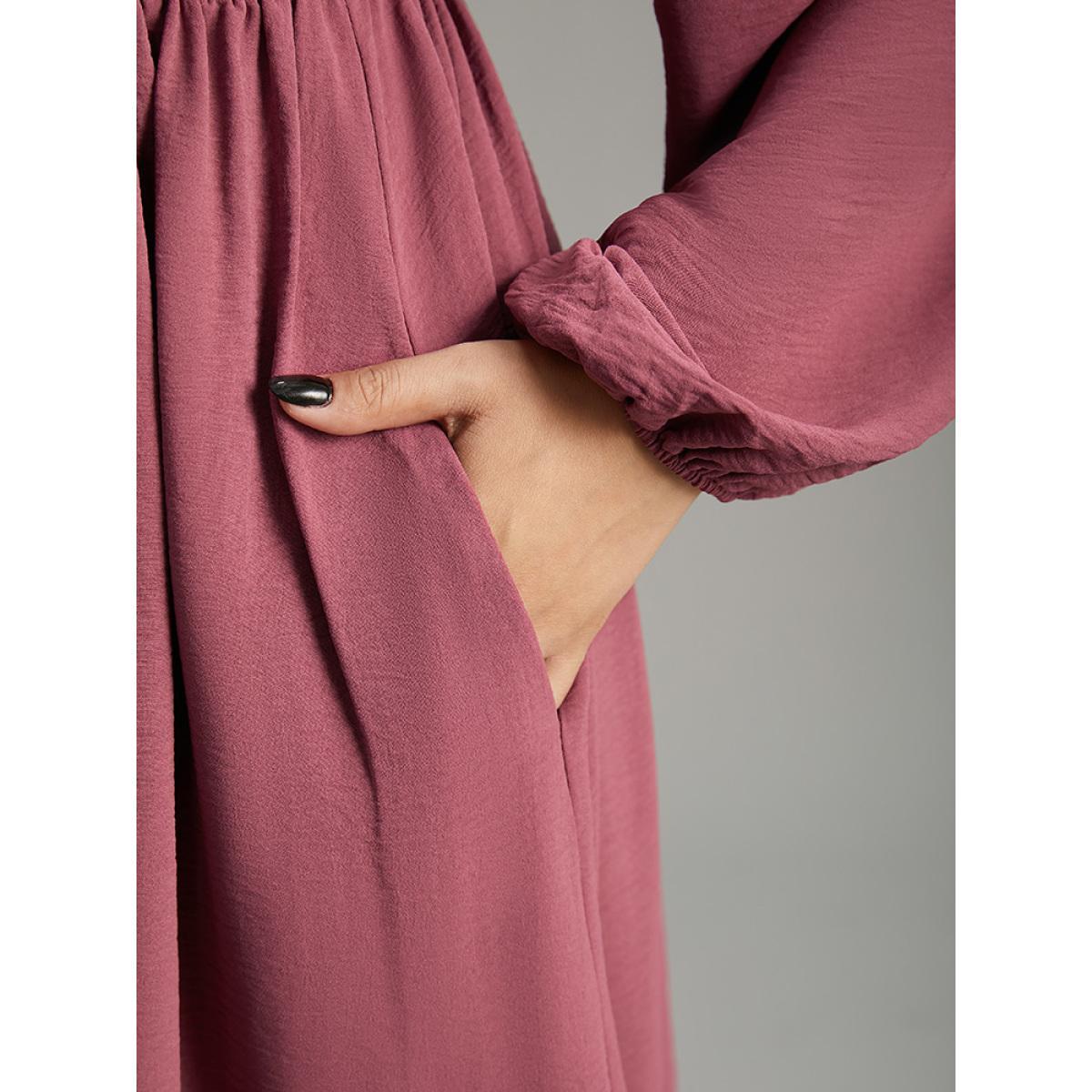 Plus Size Crochet Lace Square Neck Elastic Cuffs Dress DustyPink Women Elegant Elastic cuffs Square Neck Long Sleeve Curvy Midi Dress BloomChic 26/4X Product Image