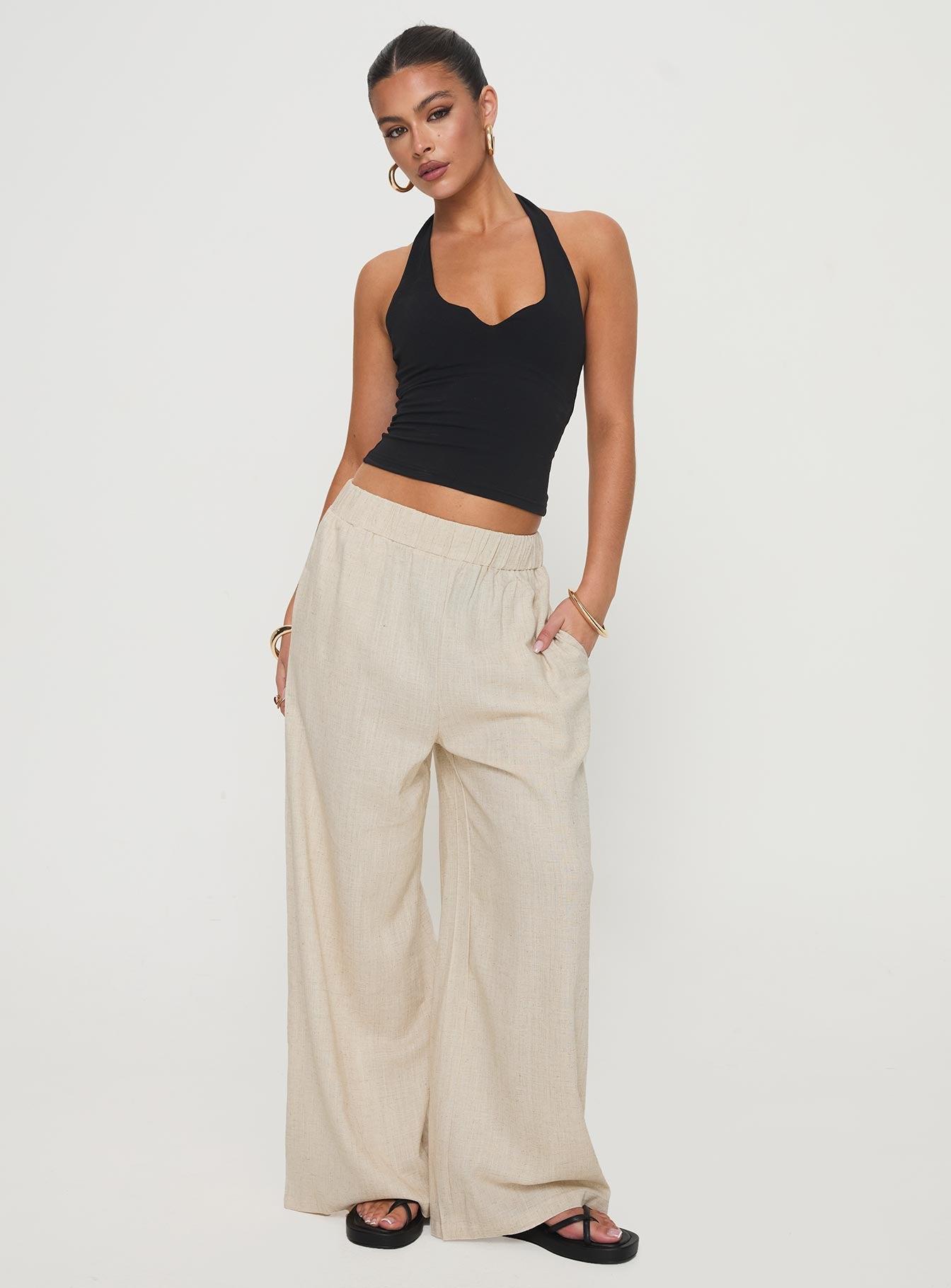 Pellegrini Linen Wide Leg Pants Natural Product Image
