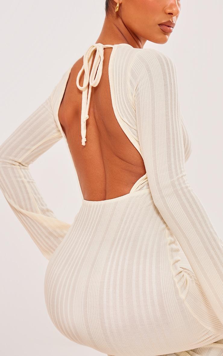 Cream Rib Low Back Maxi Dress Product Image