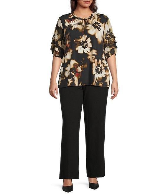 Anne Klein Plus Size Ruffle Split Neck Layered Elbow Sleeve Blouse Product Image