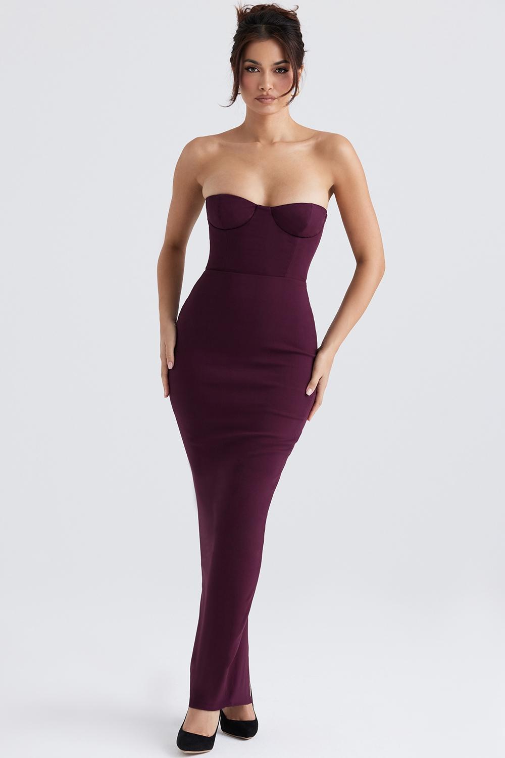 Lucia Grape Strapless Corset Maxi Dress Product Image