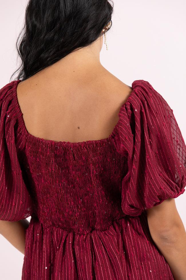 Get Figgy With It Wine Textured Surplice Neckline Holiday Dress FINAL SALE Product Image