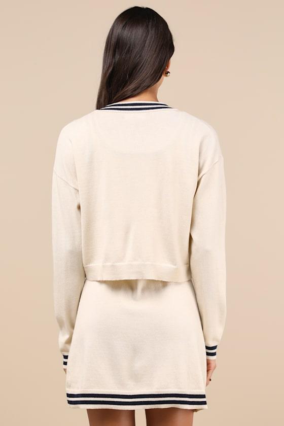 Charming Duo Beige Two-Piece Sweater Dress & Cardigan Set Product Image