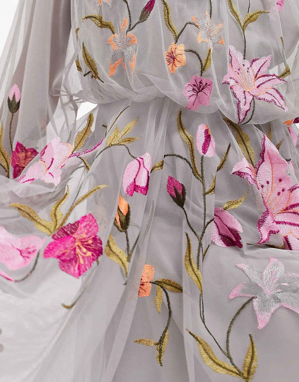 ASOS Edition mesh long sleeve mini dress with floral embroidery Product Image