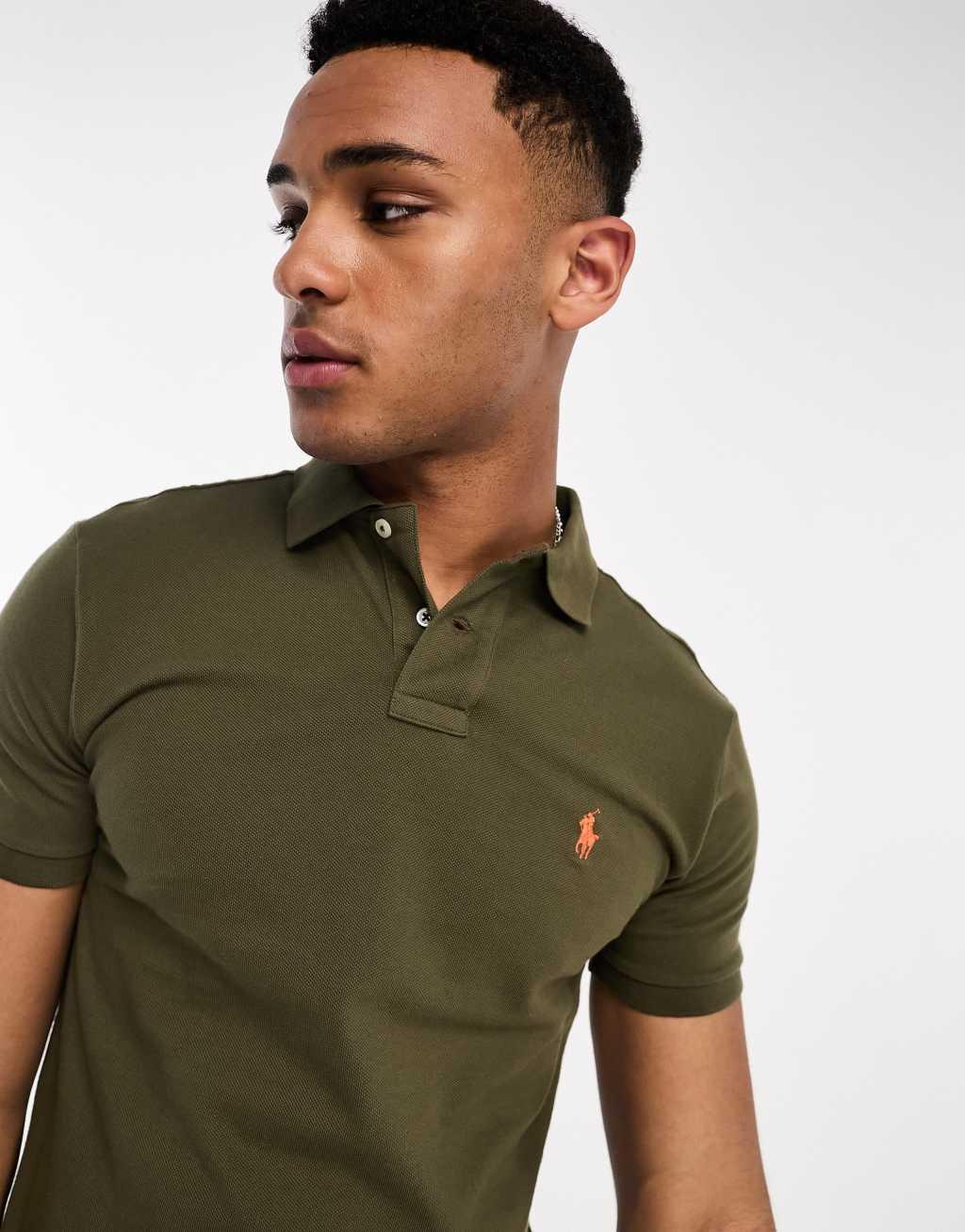 Polo Ralph Lauren icon logo slim fit pique polo shirt in mid green Product Image