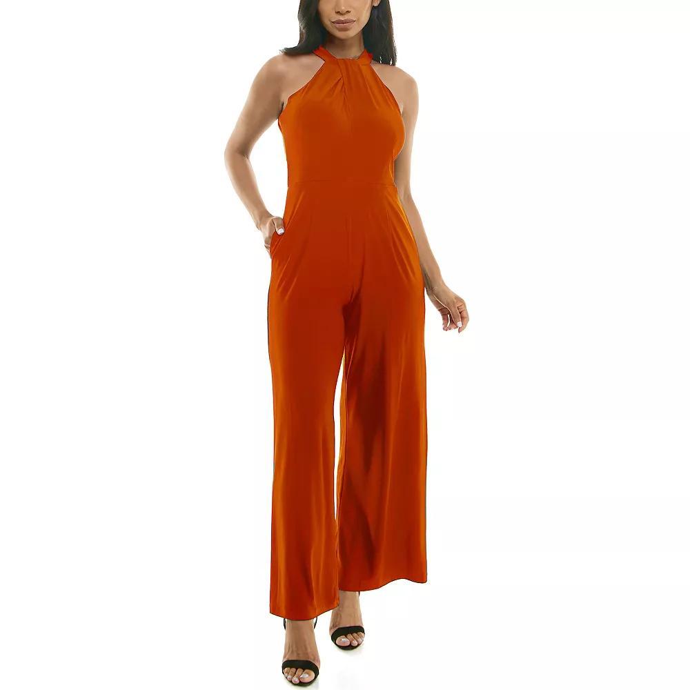 Women's Nina Leonard Wide-Leg Halter Jumpsuit, Size: Large, Red Product Image