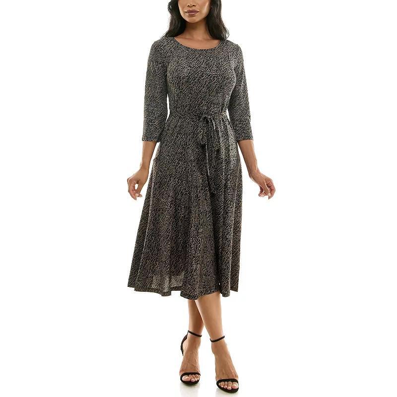 Women's Nina Leonard Sylvia Midi Dress with Belt, Size: Medium, Black Wine Product Image