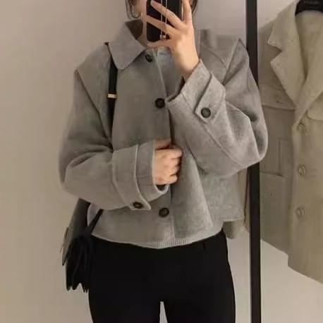 Long Sleeve Collared Plain Button Coat Product Image