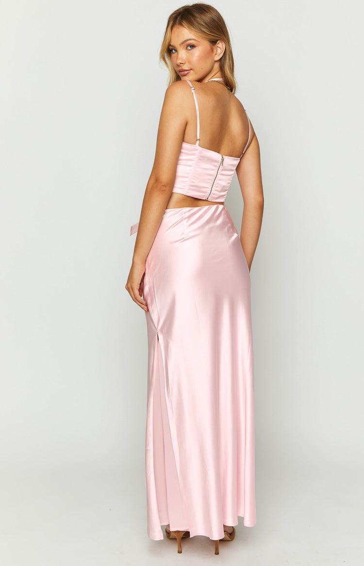 Azriel Pink Satin Bow Maxi Skirt Product Image