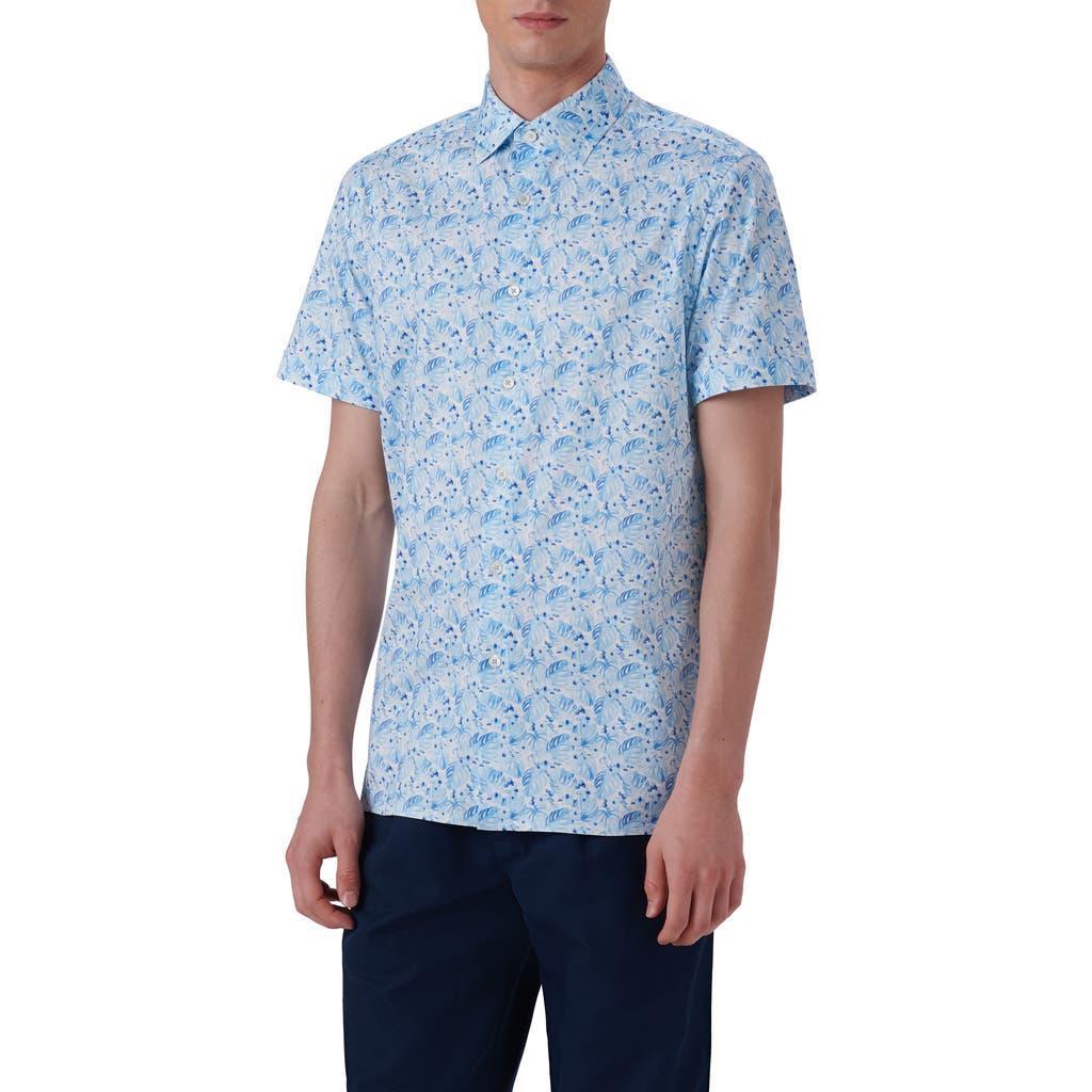 BUGATCHI Milo Ooohcotton® Leaf Print Short Sleeve Button-up Shirt In Turquoise Product Image