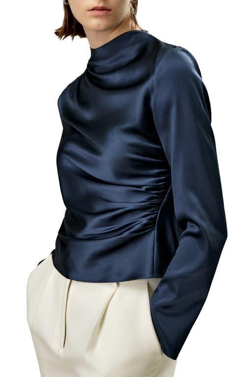Lilysilk Oblique Wave Silk Blouse for Women in Navy Blue at Nordstrom, Size 14 Product Image