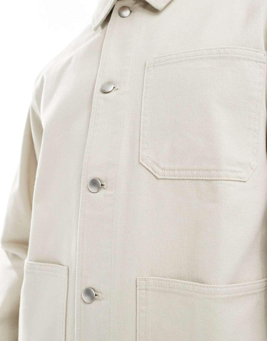 ASOS DESIGN worker jacket in washed twill in stone Product Image