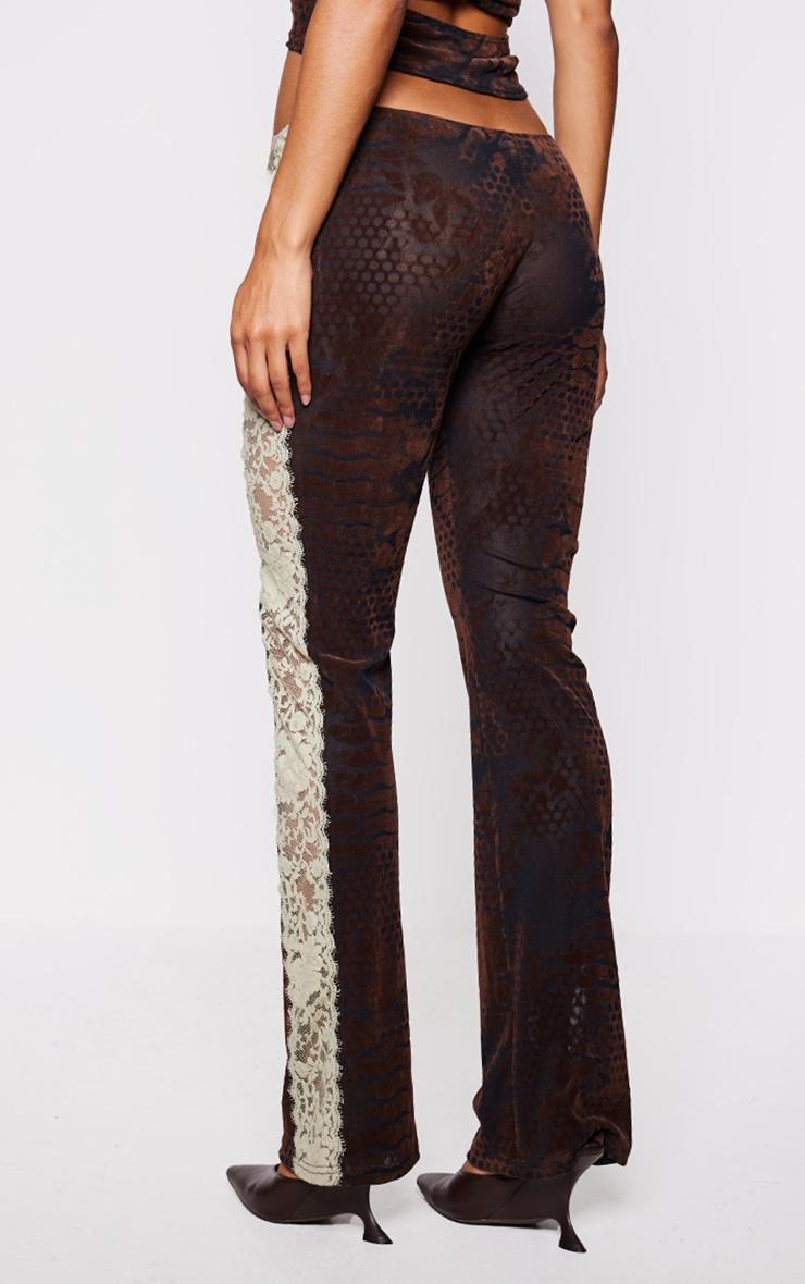 Brown Velvet Devore Lace Detail Pants Product Image