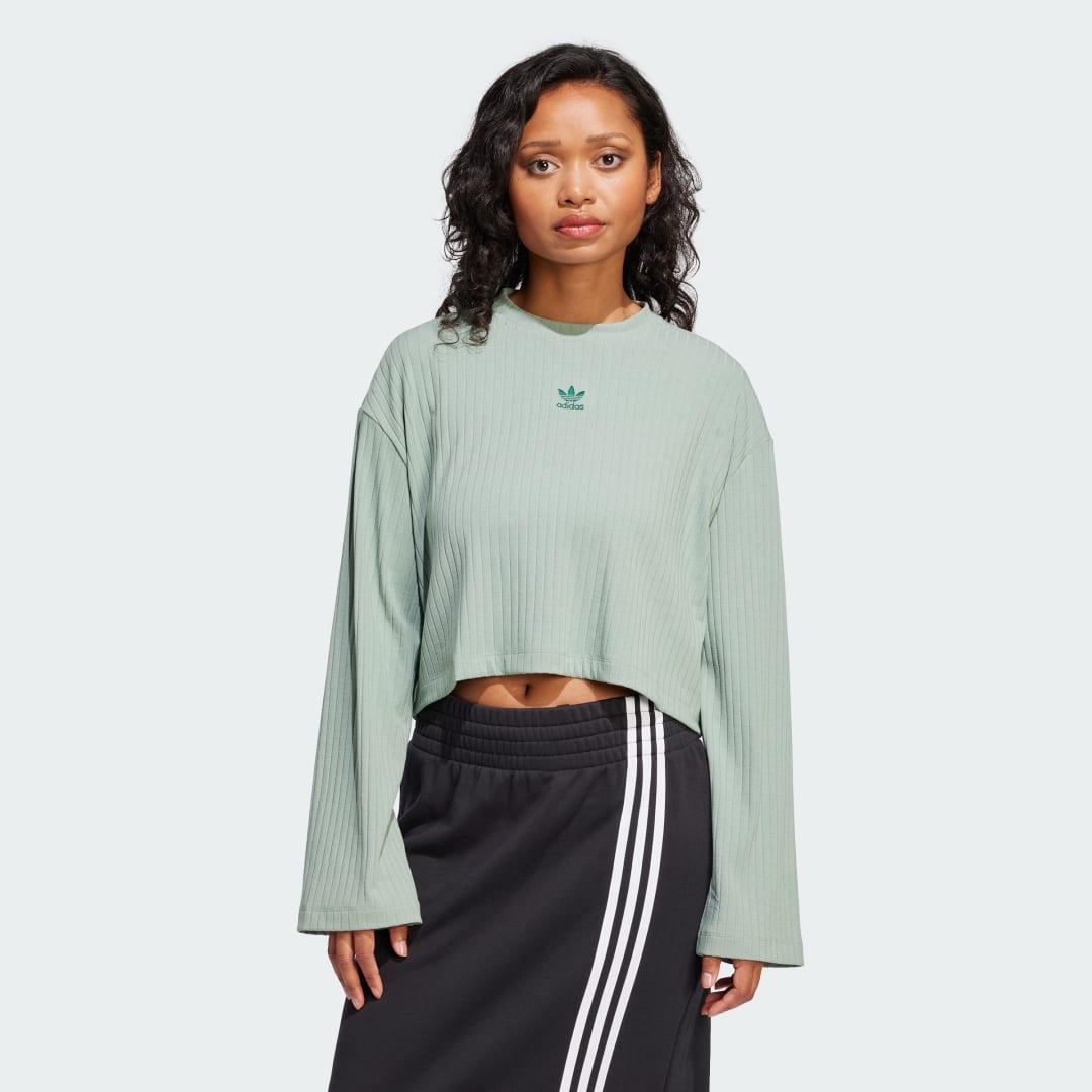 adidas Essentials Wide Rib Long Sleeve Tee Black M Womens Product Image
