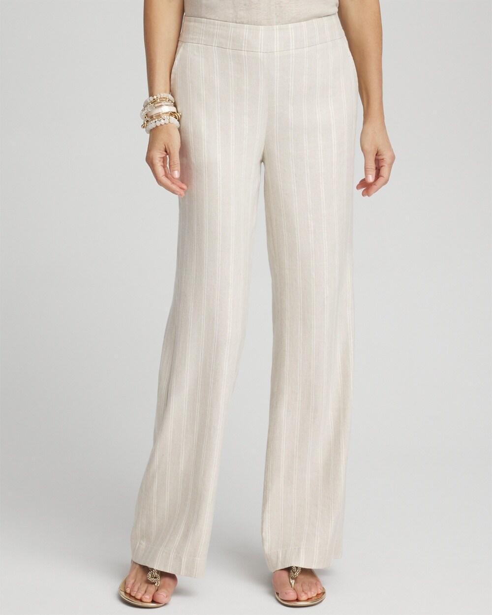 Linen Blend Stripe Flare Leg Pants Product Image