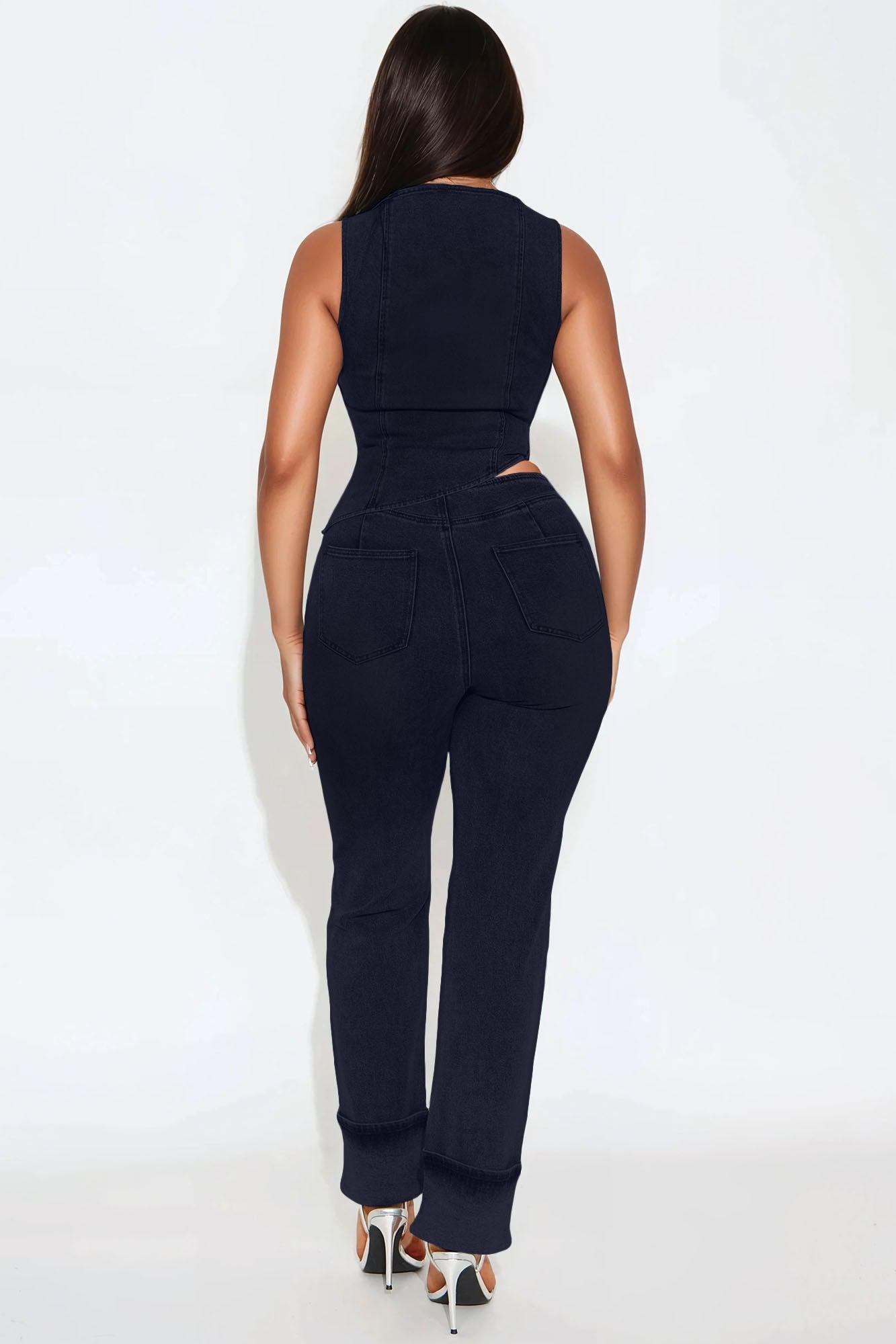 Alana Denim Pant Set - Dark Denim Product Image