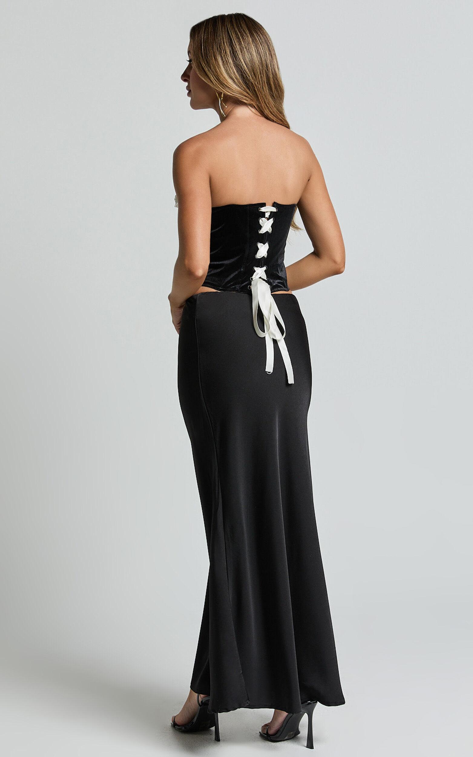 Trisha Corset - Lace Trim Bow Detail Corset in Black and Cream Product Image