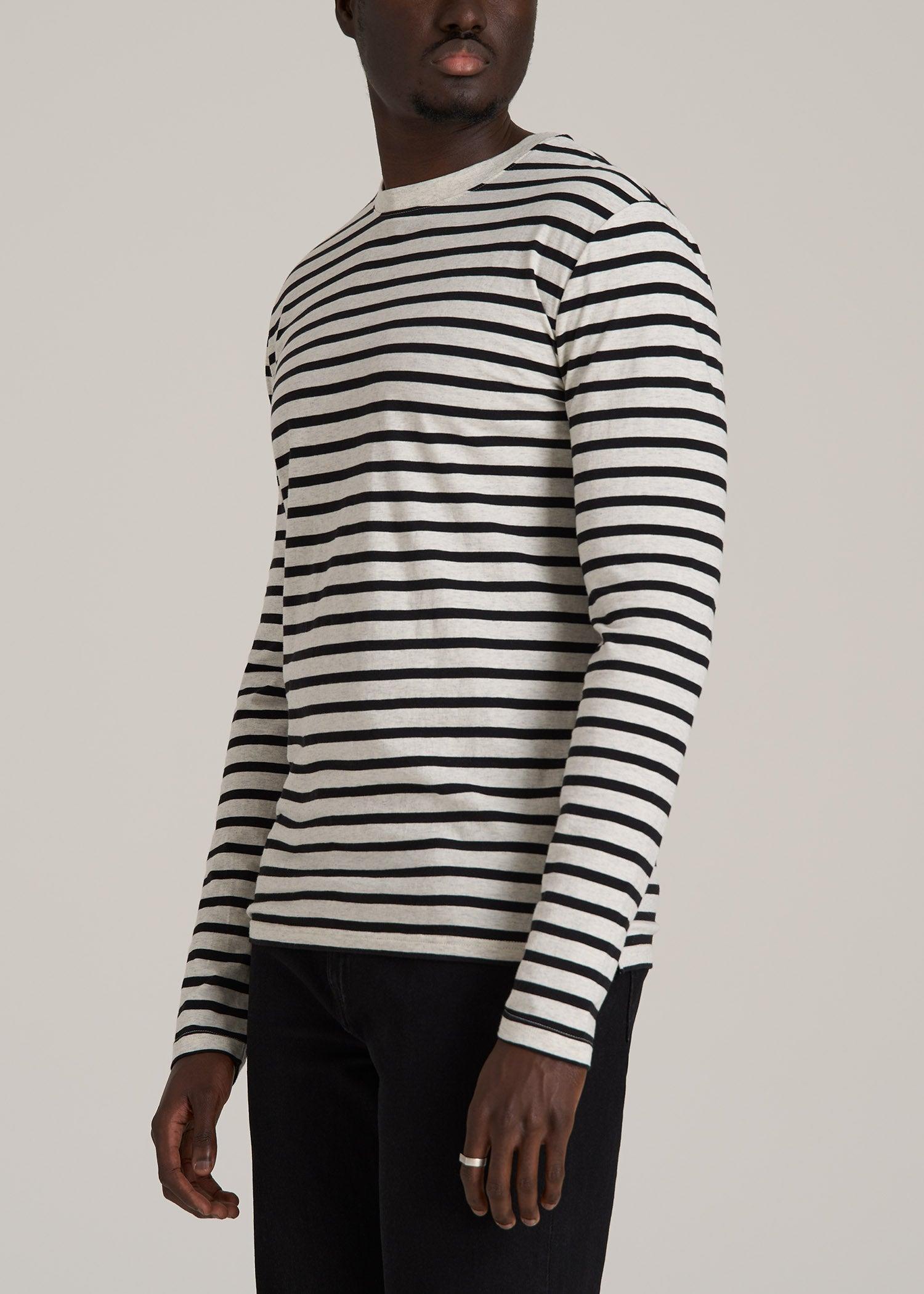 Long Sleeve Striped Tall Men's Tee in Beige Heather and Black Stripe Product Image
