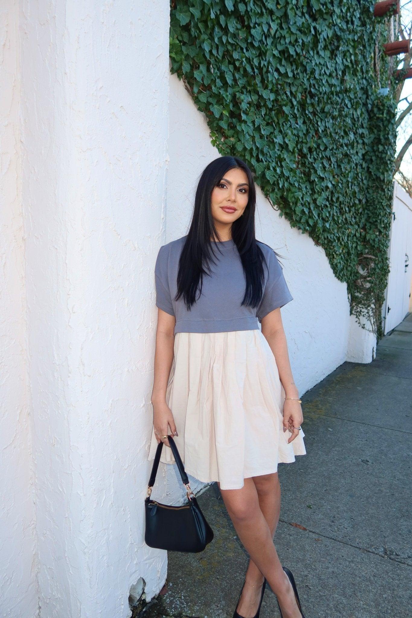 Contrast French Terry Sweatshirt Dress - FINAL SALE Product Image