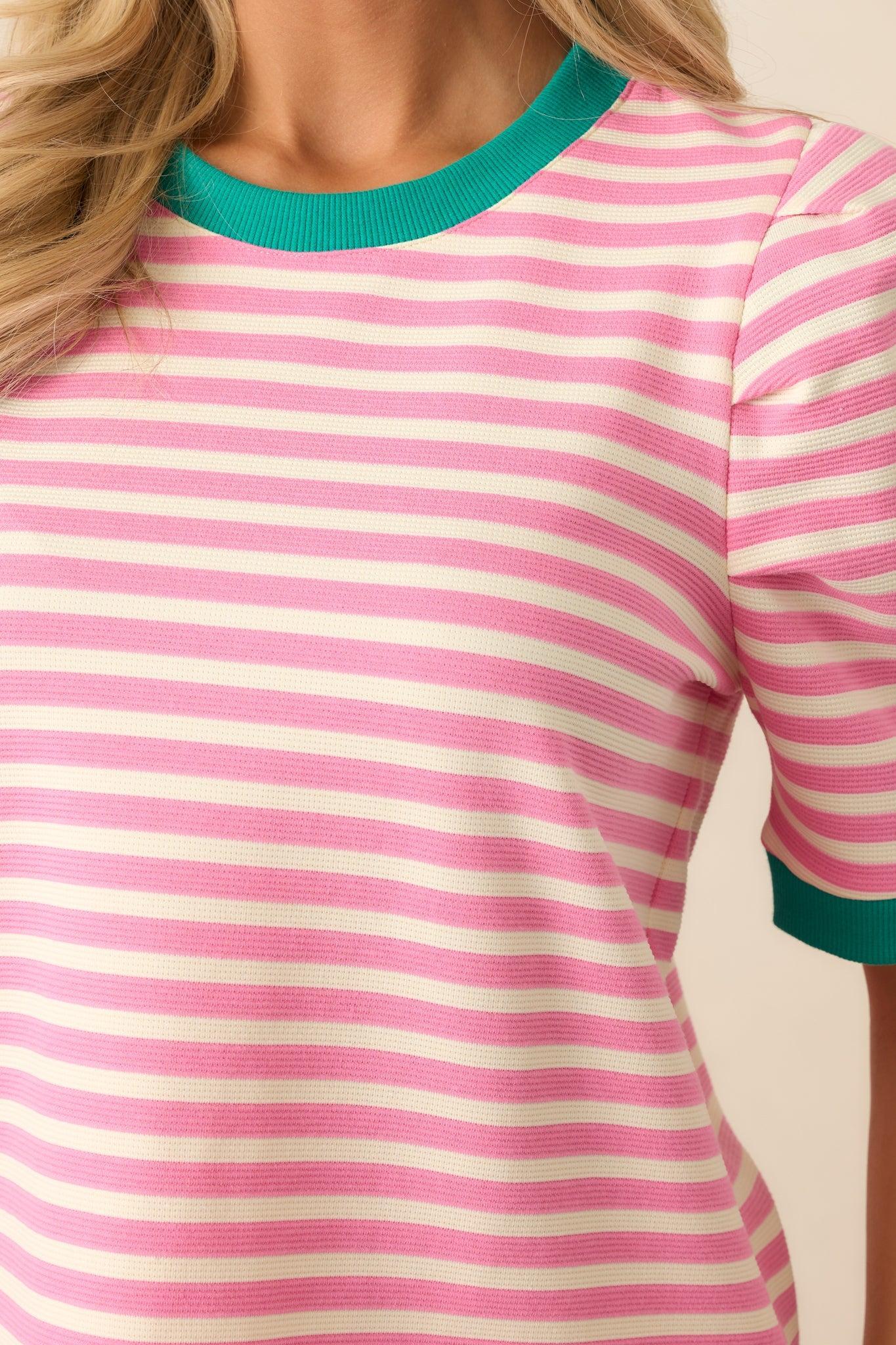 Ice Cream Date Pink Stripe Short Sleeve Top Product Image