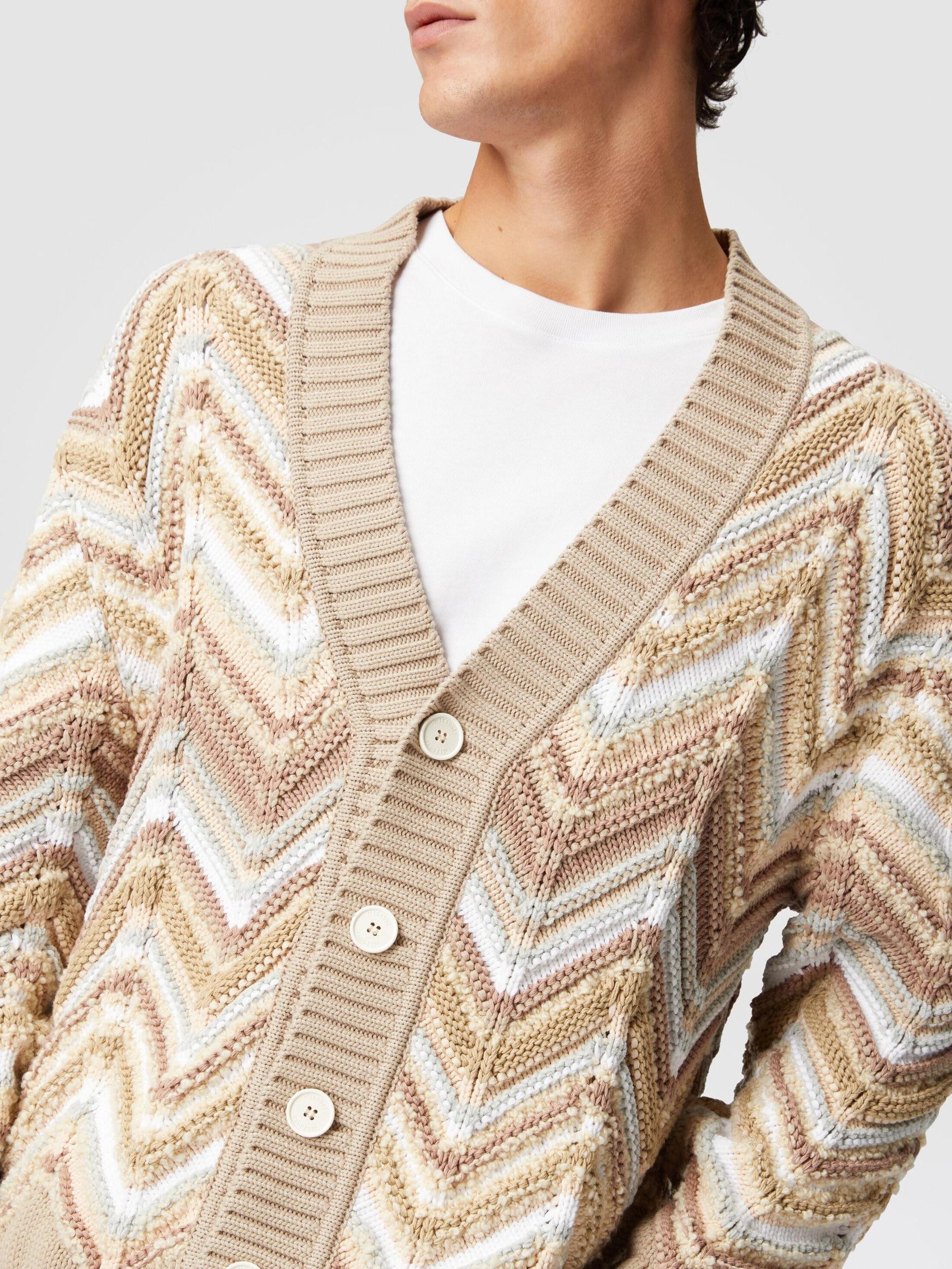 Cotton and wool blend cardigan with macro zig zag Product Image