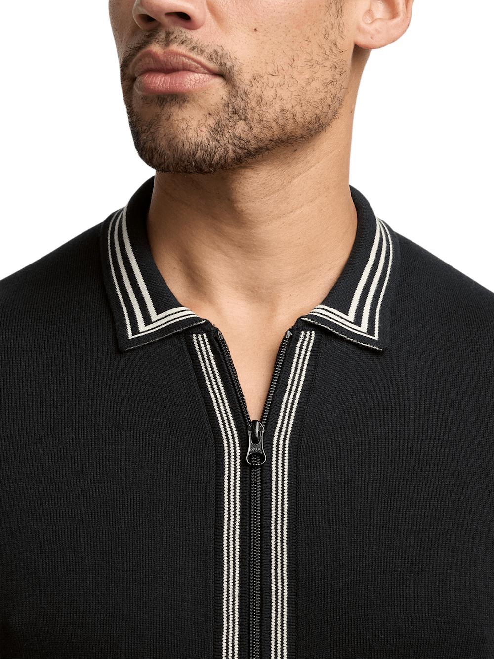Cotton Full Zip Polo - Black Product Image
