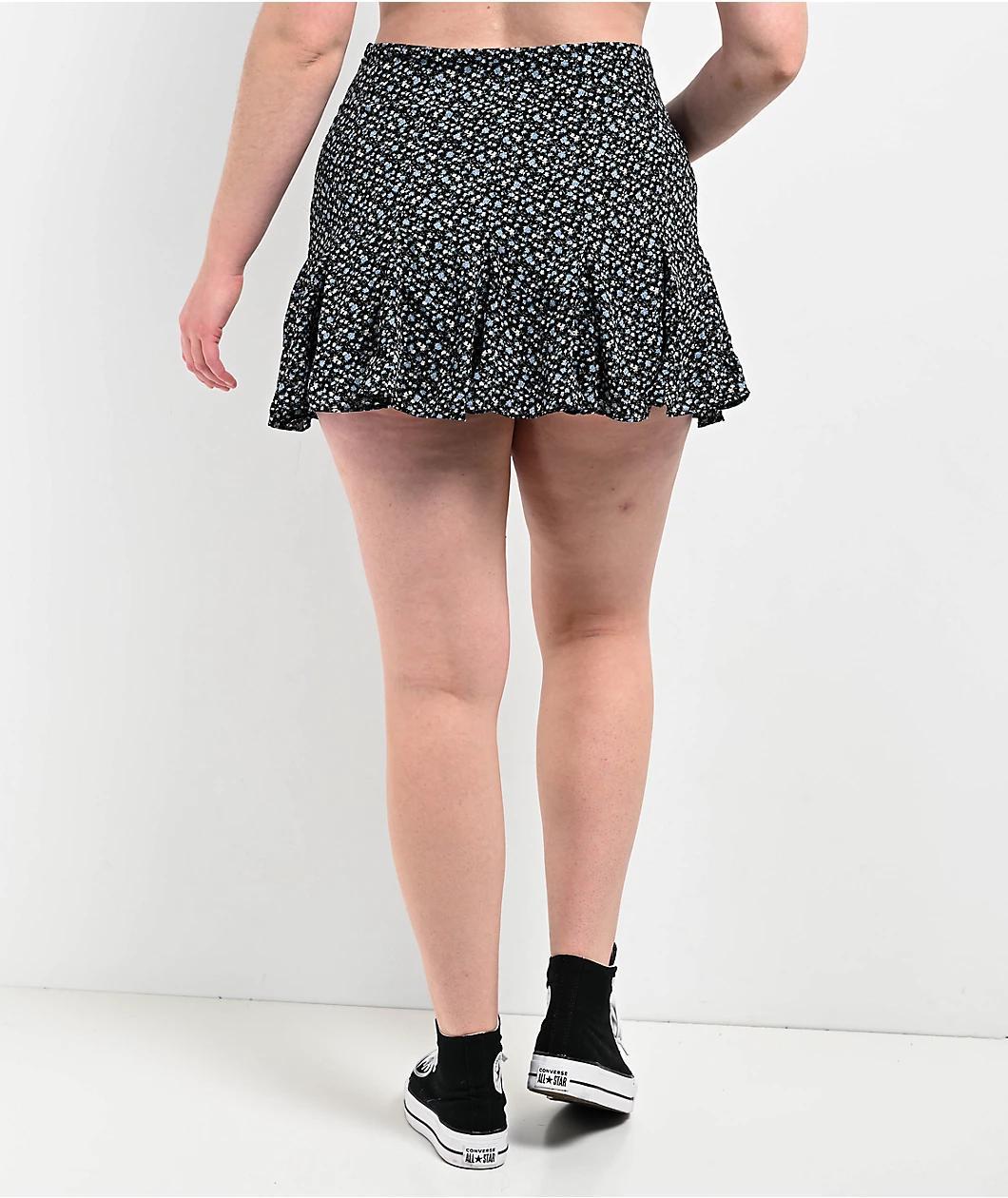 Blu Pepper Pleated Floral Black Mini Skirt Product Image