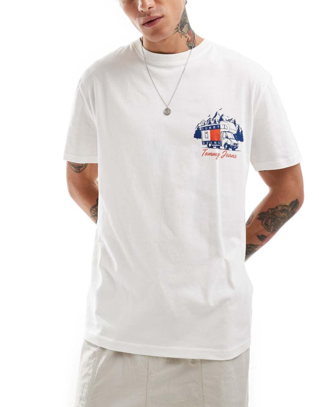 Tommy Jeans fun outdoors back print t-shirt in white Product Image