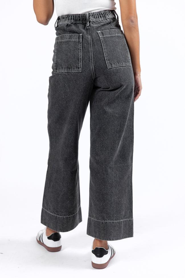Estelle Black Acid Wash Wide Leg Front Seam Denim Pants FINAL SALE Product Image