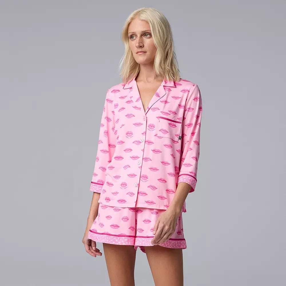 Women's Simply Vera Vera Wang 3/4-Sleeve Pajama Top & Boxer Pajama Shorts Set, Size: XXL, Grey Animal Product Image