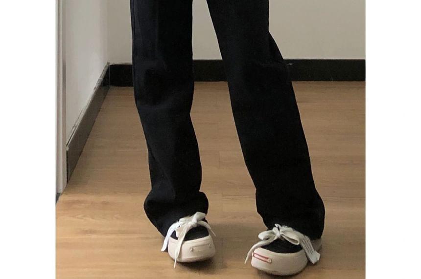 High Waist Plain Straight Leg Jeans Product Image
