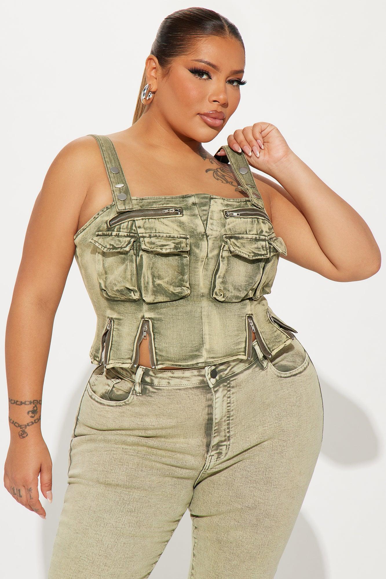 Cruel Summer Washed Denim Top - Green Product Image