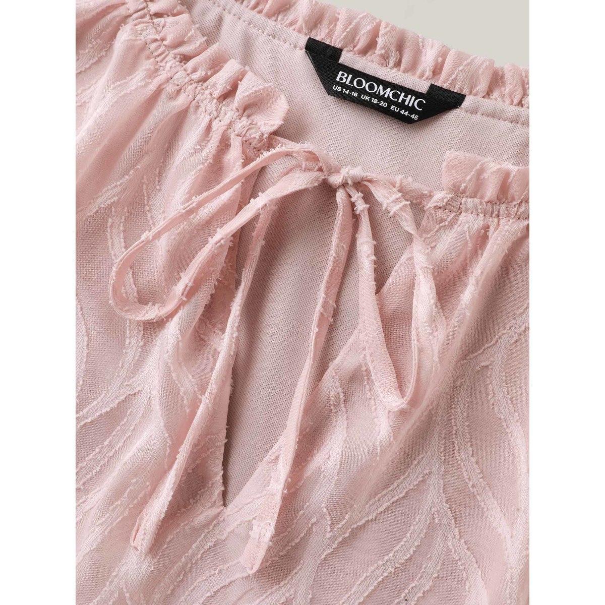 Plus Size Crepe Textured Ruffled Neck A-Line Blouse Women Short sleeve Round Neck Work Blouses BloomChic 12/L Product Image