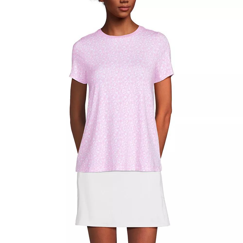 Women's Lands' End Power Performance Short Sleeve Crewneck T-Shirt, Size: Small, Purple Phlox Floral Product Image